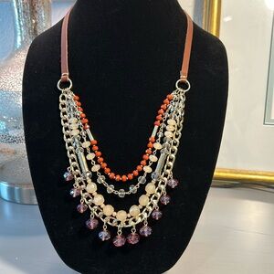 Stunning Loft 4 tier necklace with leather cord ab beads and extender chain